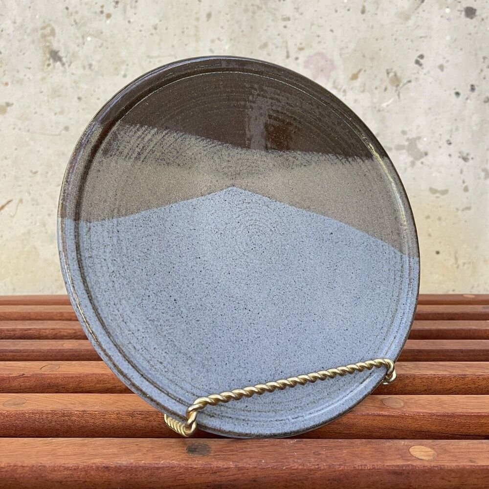 Vintage Hand Thrown Ceramic Plate Studio Pottery Blue/Brown 9.5”